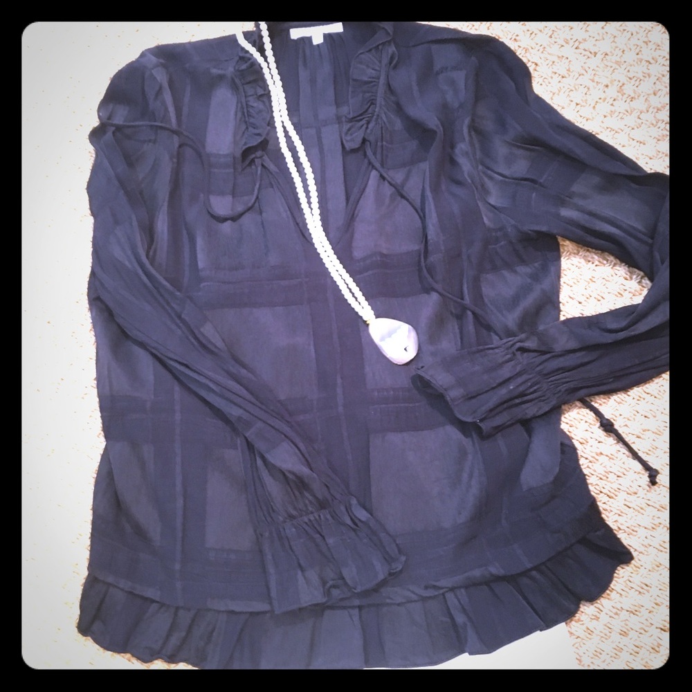 Waverly Navy Top with Ruffle Hem